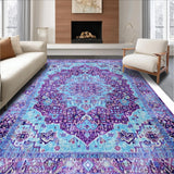 Ultra Soft Area Rug, Non Slip, Stain Resistant, Washable Area Rugs for Living Room, Bedroom, Rustic Distressed Floral Motif(Blue)