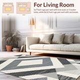 Ultra Soft Area Rug, Non Slip, Stain Resistant, Washable Area Rugs for Living Room, Bedroom, Rustic Plush Neutral Tones Design(Gray)