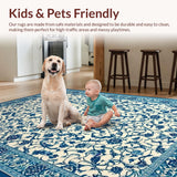 Ultra Soft Area Rug, Non Slip, Stain Resistant, Washable Area Rugs for Living Room, Bedroom, Chic Rustic Botanical Design(Blue)