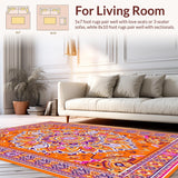 Ultra Soft Area Rug, Non Slip, Stain Resistant, Washable Area Rugs for Living Room, Bedroom, Eclectic Earthy Floral Inspiration(Orange)