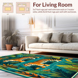 Ultra Soft Area Rug, Non Slip, Stain Resistant, Washable Area Rugs for Living Room, Bedroom, Whimsical Jungle Creature Motif(Orange)