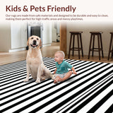 Ultra Soft Area Rug, Non Slip, Stain Resistant, Washable Area Rugs for Living Room, Bedroom, Elegant Contemporary Striped Motif(Black)