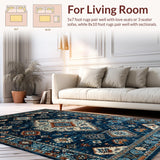 Ultra Soft Area Rug, Non Slip, Stain Resistant, Washable Area Rugs for Living Room, Bedroom, Rustic Watercolor Geometric Design(Blue)