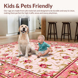 Ultra Soft Area Rug, Non Slip, Stain Resistant, Washable Area Rugs for Living Room, Bedroom, Cozy Blue Rose Vintage Theme(Pink)