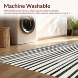 Ultra Soft Area Rug, Non Slip, Stain Resistant, Washable Area Rugs for Living Room, Bedroom, Farmhouse Welcome Rug Showcasing Layered Bold Stripes and Graphic Precision(Black)