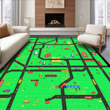Ultra Soft Area Rug, Non Slip, Stain Resistant, Washable Area Rugs for Living Room, Bedroom, Playful Urban Landscape Aesthetic(Green)