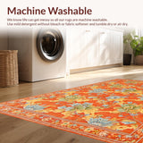 Ultra Soft Area Rug, Non Slip, Stain Resistant, Washable Area Rugs for Living Room, Bedroom, Contemporary Tropical Blossom Aesthetic(Orange)
