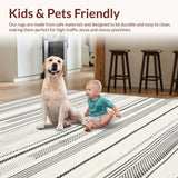 Ultra Soft Area Rug, Non Slip, Stain Resistant, Washable Area Rugs for Living Room, Bedroom, Sophisticated Striped Tribal Influence(Gray)
