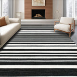 Ultra Soft Area Rug, Non Slip, Stain Resistant, Washable Area Rugs for Living Room, Bedroom, Washable Braided Area Rug Black White Striped Design Patio Mat(Black)
