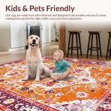 Ultra Soft Area Rug, Non Slip, Stain Resistant, Washable Area Rugs for Living Room, Bedroom, Elegant Soft Pastel Floral Design(Orange)