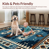Ultra Soft Area Rug, Non Slip, Stain Resistant, Washable Area Rugs for Living Room, Bedroom, Rustic Geometric Tribal Elegance(Blue)