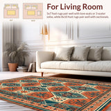 Ultra Soft Area Rug, Non Slip, Stain Resistant, Washable Area Rugs for Living Room, Bedroom, Rustic Tribal Diamond Aesthetic(Red)