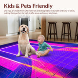 Ultra Soft Area Rug, Non Slip, Stain Resistant, Washable Area Rugs for Living Room, Bedroom, Retro Futuristic Colorful Composition(Purple)