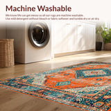 Ultra Soft Area Rug, Non Slip, Stain Resistant, Washable Area Rugs for Living Room, Bedroom, Rustic Teal Floral Motif Charm(Orange)