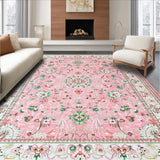 Ultra Soft Area Rug, Non Slip, Stain Resistant, Washable Area Rugs for Living Room, Bedroom, Sophisticated Green Floral Tones(Pink)