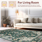 Ultra Soft Area Rug, Non Slip, Stain Resistant, Washable Area Rugs for Living Room, Bedroom, Vintage Floral Distressed Elegance(Green)