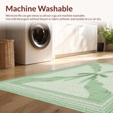 Ultra Soft Area Rug, Non Slip, Stain Resistant, Washable Area Rugs for Living Room, Bedroom, Aesthetic Scallop Bath Mat:  Boho Bowknot Rug(Green)