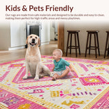 Ultra Soft Area Rug, Non Slip, Stain Resistant, Washable Area Rugs for Living Room, Bedroom, Elegant Earthy Geometric Details(Pink)