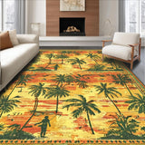 Ultra Soft Area Rug, Non Slip, Stain Resistant, Washable Area Rugs for Living Room, Bedroom, Island Paradise Rug Palm Tree & Surfer Art(Orange)