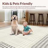 Ultra Soft Area Rug, Non Slip, Stain Resistant, Washable Area Rugs for Living Room, Bedroom, Boho Geometric Area Monochrome(Beige)