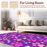 Ultra Soft Area Rug, Non Slip, Stain Resistant, Washable Area Rugs for Living Room, Bedroom, Fun and Lively Paw Pattern Aesthetic(Purple)