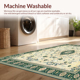 Ultra Soft Area Rug, Non Slip, Stain Resistant, Washable Area Rugs for Living Room, Bedroom, Super Shag Beige and Green(Ivory)