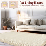 Ultra Soft Area Rug, Non Slip, Stain Resistant, Washable Area Rugs for Living Room, Bedroom, Trendy Textured Neutral Runner(Beige)