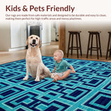 Ultra Soft Area Rug, Non Slip, Stain Resistant, Washable Area Rugs for Living Room, Bedroom, Eclectic Deep Royal Geometric Motif(Blue)