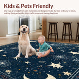 Ultra Soft Area Rug, Non Slip, Stain Resistant, Washable Area Rugs for Living Room, Bedroom, Celestial Canvas Area Inspired in Dark Blue & Beige(Blue)