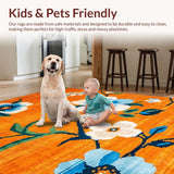Ultra Soft Area Rug, Non Slip, Stain Resistant, Washable Area Rugs for Living Room, Bedroom, Eclectic Colorful Nature-Inspired Design(Orange)