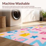 Ultra Soft Area Rug, Non Slip, Stain Resistant, Washable Area Rugs for Living Room, Bedroom, Colorful Alphabetic Animal Illustration(Pink)