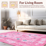 Ultra Soft Area Rug, Non Slip, Stain Resistant, Washable Area Rugs for Living Room, Bedroom, Vivid Seasonal Teal Accents(Pink)