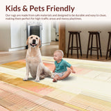 Ultra Soft Area Rug, Non Slip, Stain Resistant, Washable Area Rugs for Living Room, Bedroom, Contemporary Linear Rug with Overlapping Gold Stripes and Peach Abstract Shapes(Beige)