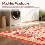 Ultra Soft Area Rug, Non Slip, Stain Resistant, Washable Area Rugs for Living Room, Bedroom, Contemporary Coral Spotted Area With Floral Intricate Design(Red)