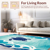 Ultra Soft Area Rug, Non Slip, Stain Resistant, Washable Area Rugs for Living Room, Bedroom, Nautical Harmony Wave Rug with Stylized Turtle and Coastal Shell Patterns(Blue)