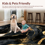 Ultra Soft Area Rug, Non Slip, Stain Resistant, Washable Area Rugs for Living Room, Bedroom, Stylish Marble Gold Composition(Black)