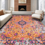 Ultra Soft Area Rug, Non Slip, Stain Resistant, Washable Area Rugs for Living Room, Bedroom, Lively Geometric Motif in Warm Tones(Orange)