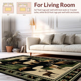 Ultra Soft Area Rug, Non Slip, Stain Resistant, Washable Area Rugs for Living Room, Bedroom, Natural Toned Hunting Scene Motif(Beige)