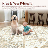 Ultra Soft Area Rug, Non Slip, Stain Resistant, Washable Area Rugs for Living Room, Bedroom, Rustic Ogee Design with Tassels(Beige)