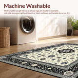 Ultra Soft Area Rug, Non Slip, Stain Resistant, Washable Area Rugs for Living Room, Bedroom, Rustic Neutral Tone Floral Pattern(White)