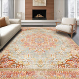 Ultra Soft Area Rug, Non Slip, Stain Resistant, Washable Area Rugs for Living Room, Bedroom, Classic Medallion Rug in Apricot and Rust(Gray)