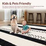 Ultra Soft Area Rug, Non Slip, Stain Resistant, Washable Area Rugs for Living Room, Bedroom, Artful Boho Linear Motif(Black)