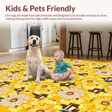 Ultra Soft Area Rug, Non Slip, Stain Resistant, Washable Area Rugs for Living Room, Bedroom, Charming Eclectic Nature Design(Yellow)