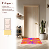 Ultra Soft Area Rug, Non Slip, Stain Resistant, Washable Area Rugs for Living Room, Bedroom, Modern Circular Sunburst Aesthetic(Orange)
