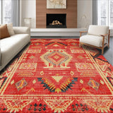 Ultra Soft Area Rug, Non Slip, Stain Resistant, Washable Area Rugs for Living Room, Bedroom, Modern Crimson Ethnic Geometry(Red)