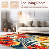 Ultra Soft Area Rug, Non Slip, Stain Resistant, Washable Area Rugs for Living Room, Bedroom, Modern Botanical Color Explosion(Red)