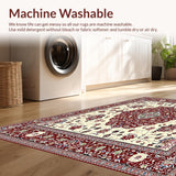 Ultra Soft Area Rug, Non Slip, Stain Resistant, Washable Area Rugs for Living Room, Bedroom, Intricate Floral Vintage Area with Deep Red and Cream Accents(Red)