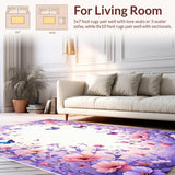 Ultra Soft Area Rug, Non Slip, Stain Resistant, Washable Area Rugs for Living Room, Bedroom, Charming Spring Floral Accents(Purple)