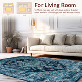 Ultra Soft Area Rug, Non Slip, Stain Resistant, Washable Area Rugs for Living Room, Bedroom, Sophisticated Coastal Abstract Motif(Blue)