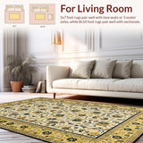 Ultra Soft Area Rug, Non Slip, Stain Resistant, Washable Area Rugs for Living Room, Bedroom, Elegant Transitional Botanical Motif(Ivory)